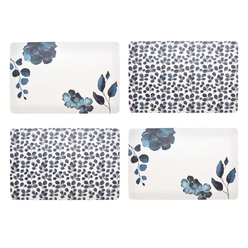 (4 x White & Blue Floral) Set of 4/6 Placemats Floral Flower Dining Table