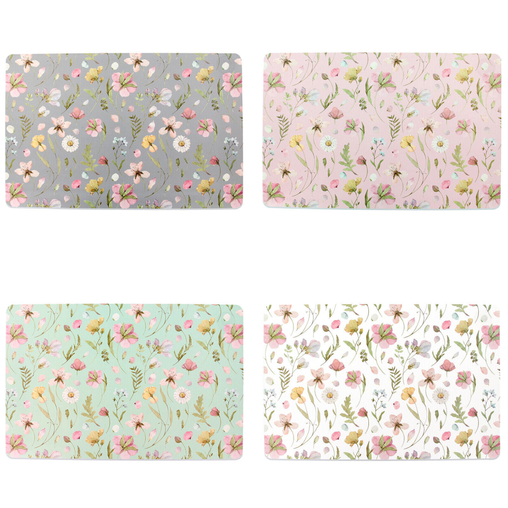 (4 x Grey/Green/White/Pink Floral) Set of 4/6 Placemats Floral Flower Dining Table