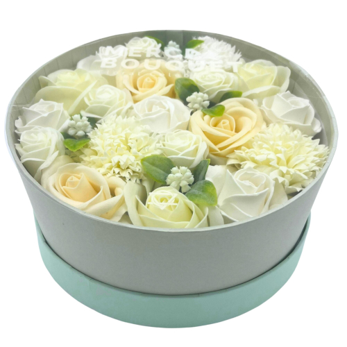 Soap Flower Gift Boxes  -  Round Box - Wedding Blessings - White & Ivory