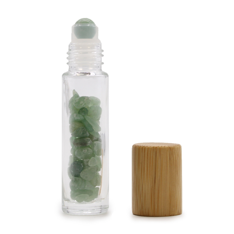Adorable Lifestyle Gemstones And Esoteric Gifts - Gemstone Essential Oil Roller Bottle - Aventurine - Wooden Cap