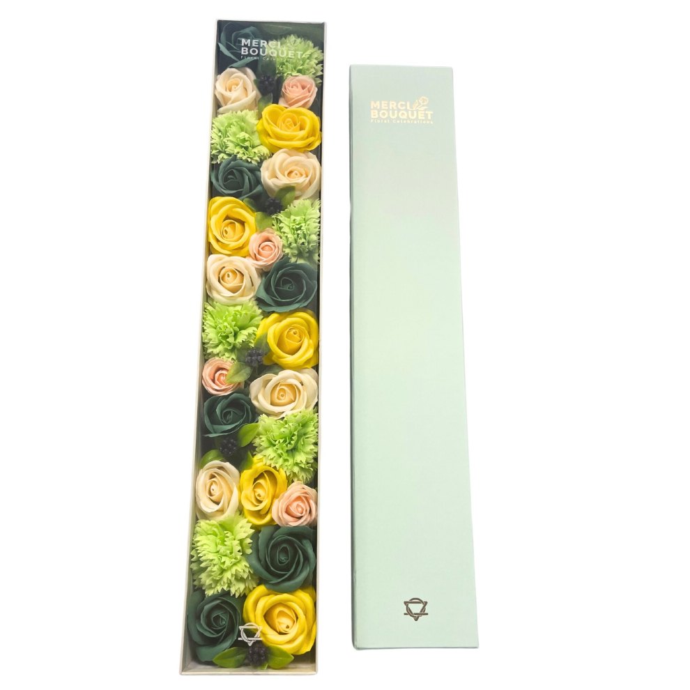 Adorable Lifestyle Soap Flower Gift Boxes - Extra Long Box - Spring Celibrations - Yellow & Greens