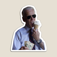 Acrylic Fridge Magnet: Joe Biden Eating Ice Cream & Holding $20 - 4in Funny Meme for Home, Kitchen & Office
