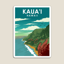 Fridge Magnets Kauai Hawaii Vintage Minimal Retro Travel Poster Acrylic Meme Decoration for Home Kitchen Office