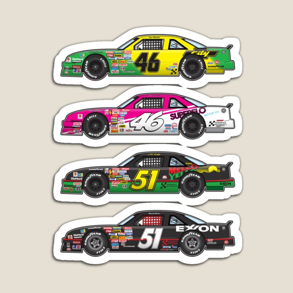 Fridge Magnets Days of Thunder Car Collection Illustration, Cole Trickle, Rowdy Burns Acrylic Meme Decoration for Home Kitchen Office