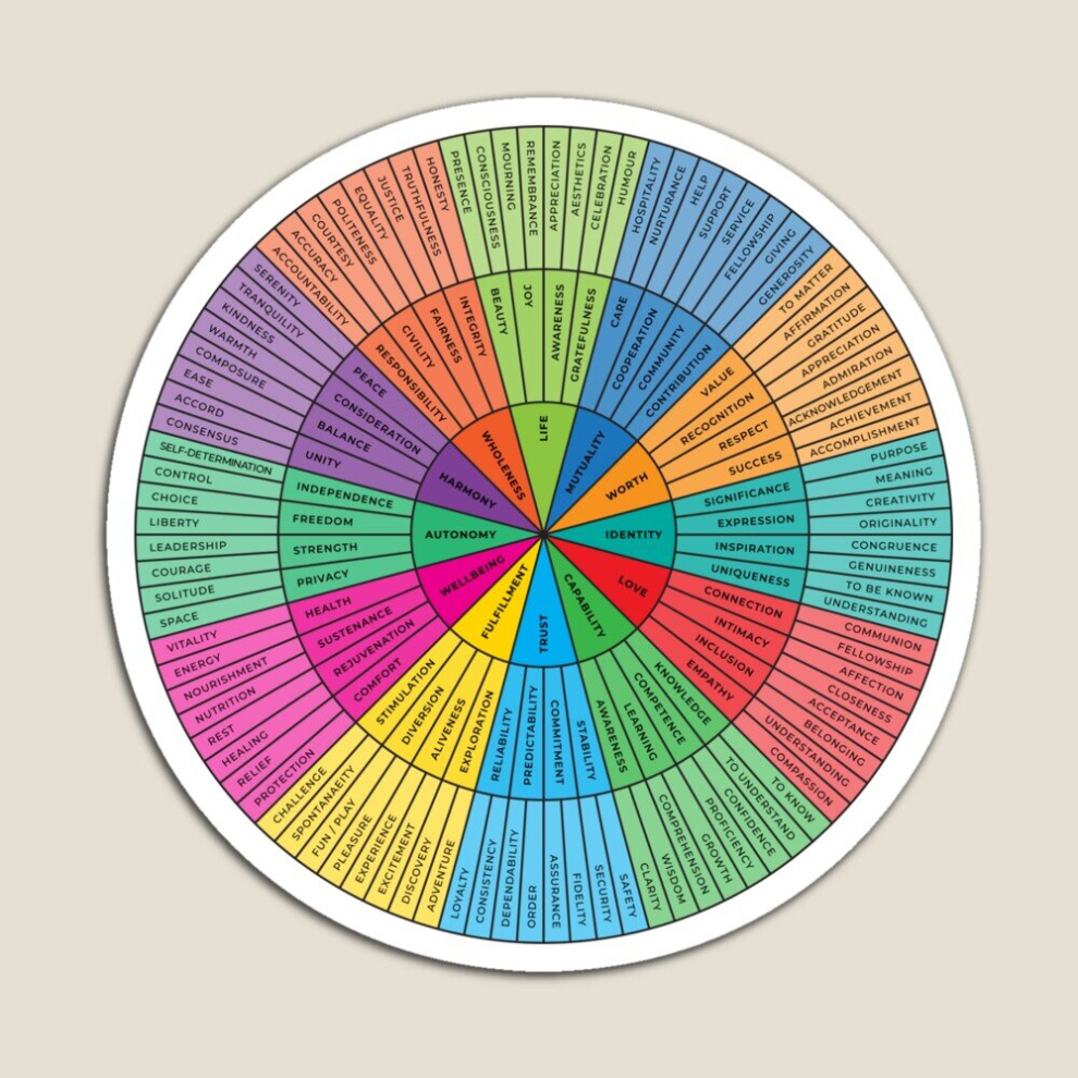 Fridge Magnets Needs Wheel Rainbow on White Emotional Wellbeing Resource Acrylic Meme Decoration for Home Kitchen Office