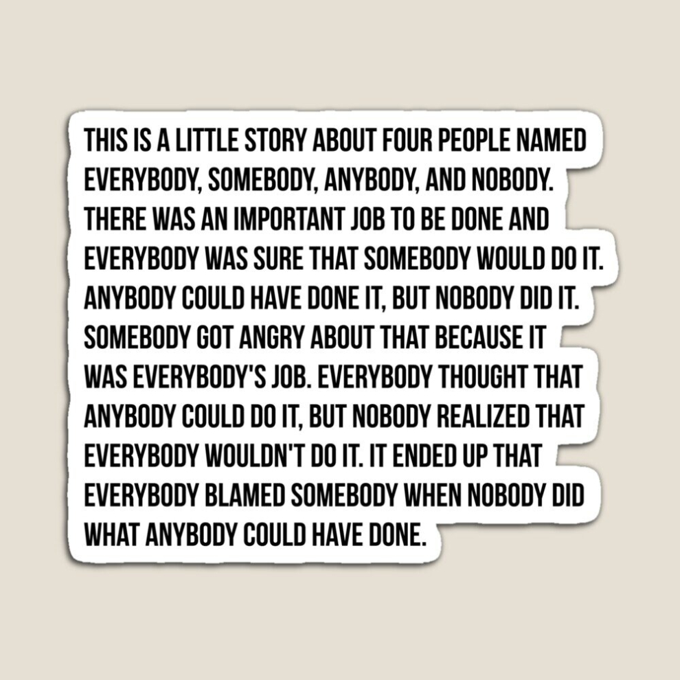 Fridge Magnets Everybody, Somebody, Anybody, Nobody Acrylic Meme Decoration for Home Kitchen Office