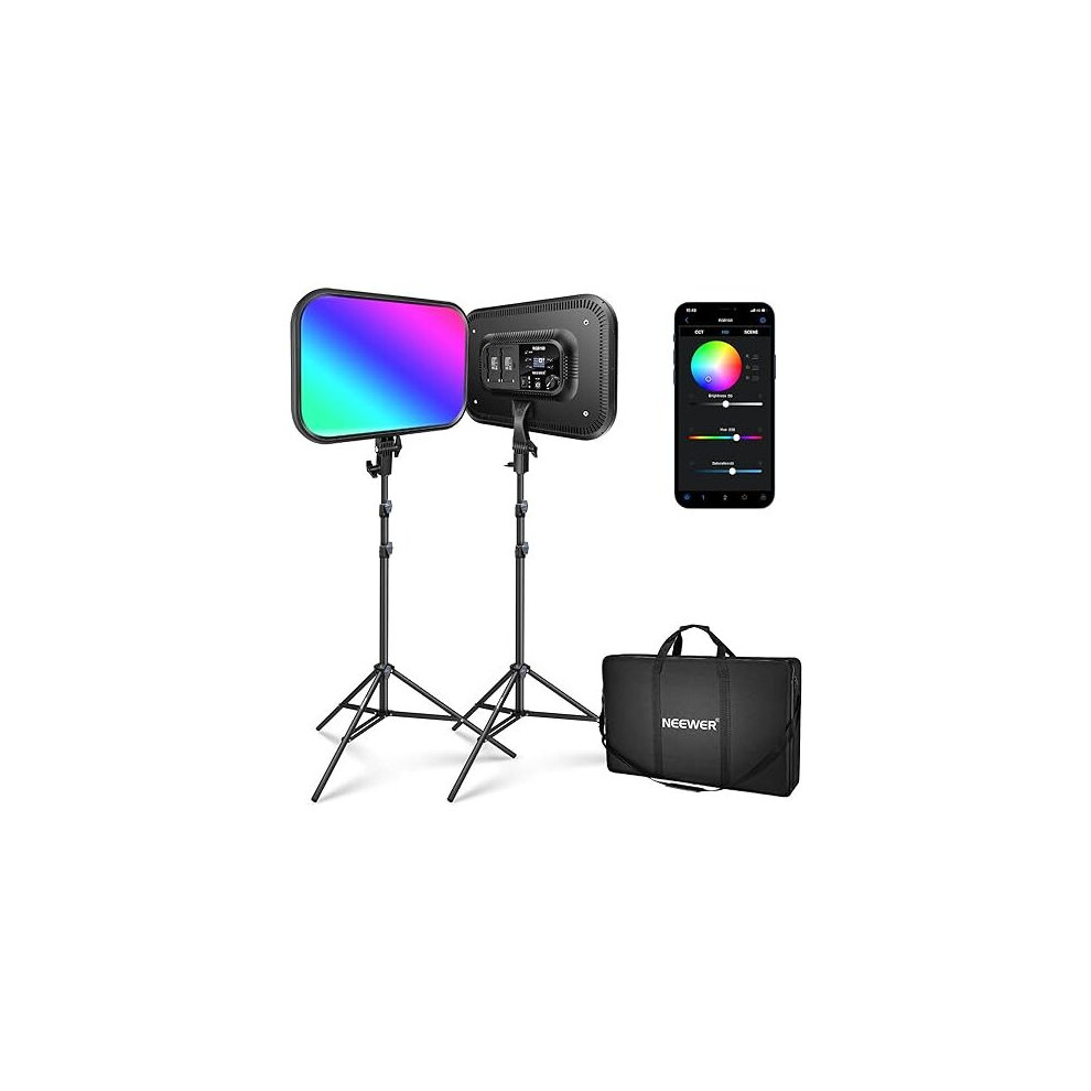 NEEWER 2 Pack RGB168 18.3 Inch LED Panel Video Light Kit