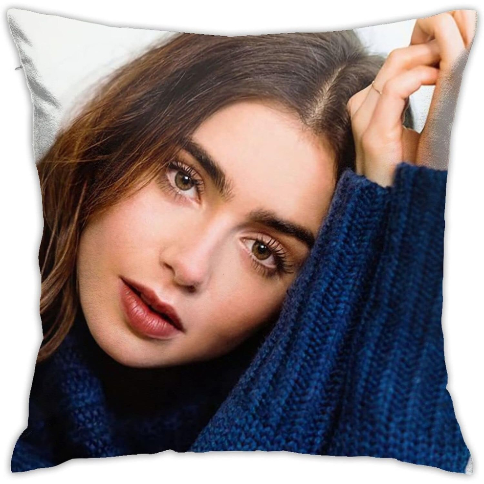Lily Collins Pillow Covers Plush Surface Double Sided Printing Pillow case - 18x18 inch-image-OPC-PCQKYRD-NEW