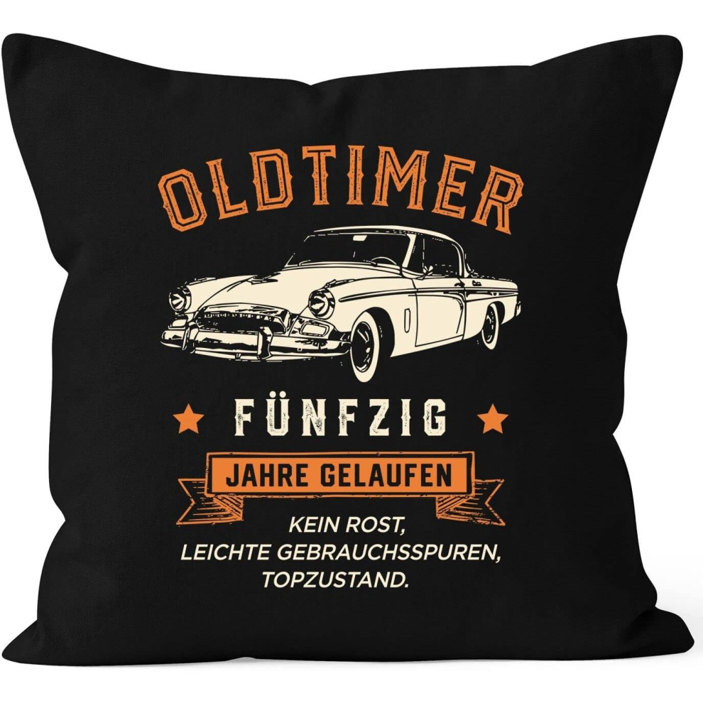 Cushion Cover Birthday Vintage Car Retro Design Print Vintage Car Gift for Men 50 Years Black 40 cm x 40 cm-image-OPC-PCQKZ2V-NEW