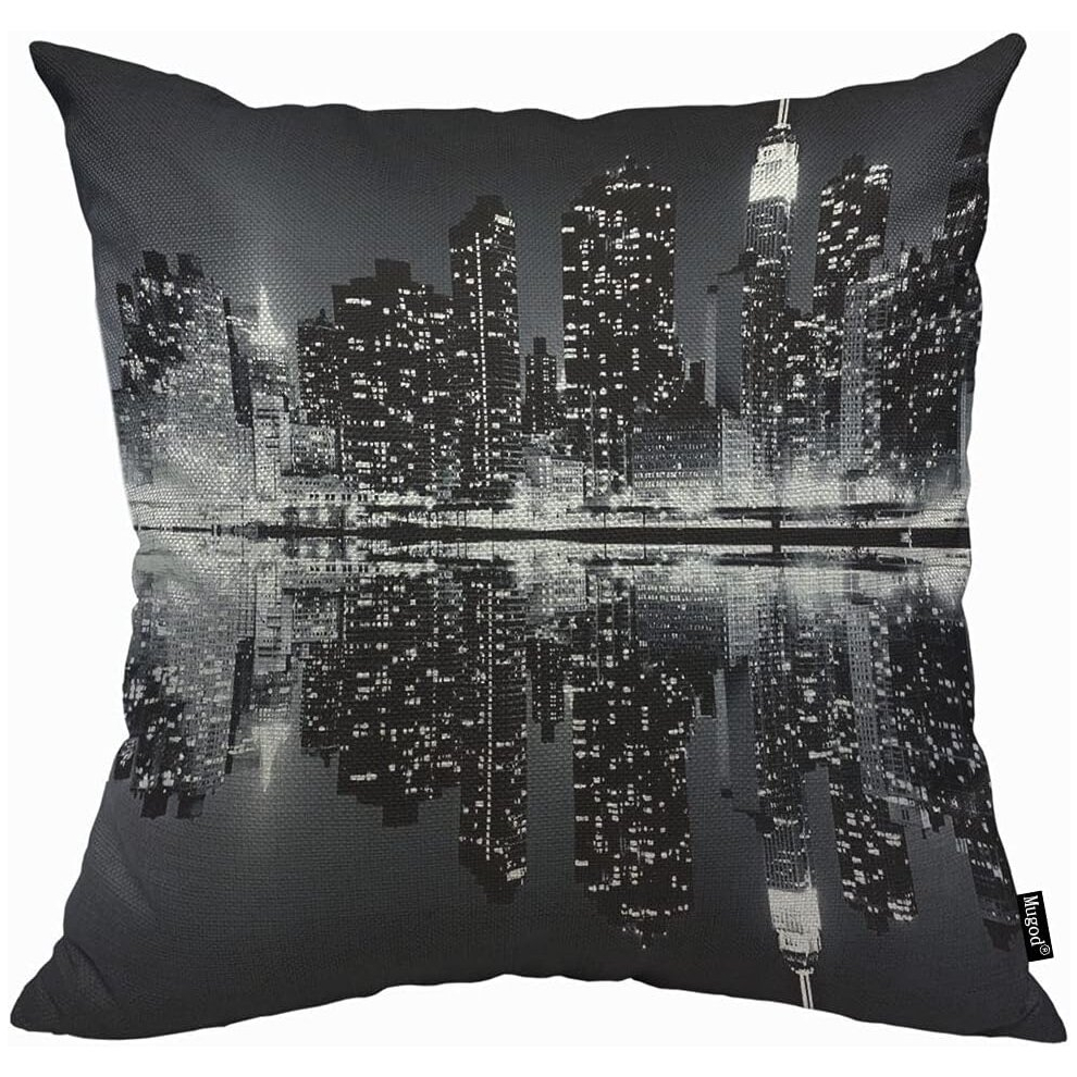 New York Night City Landscape Cushion Cover Throw Pillow Covers Rise Building Black Pillow Case-image-OPC-PCQM2KB-NEW