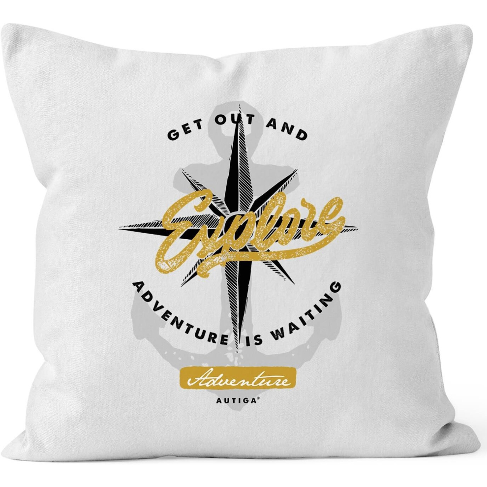 Cushion Cover Anchor Wind Rose Go Out and Explore Adventure Adventure Pillow Case Decorative Cushion Cotton Square White One Size-image-OPC-PCQM2PS-NEW
