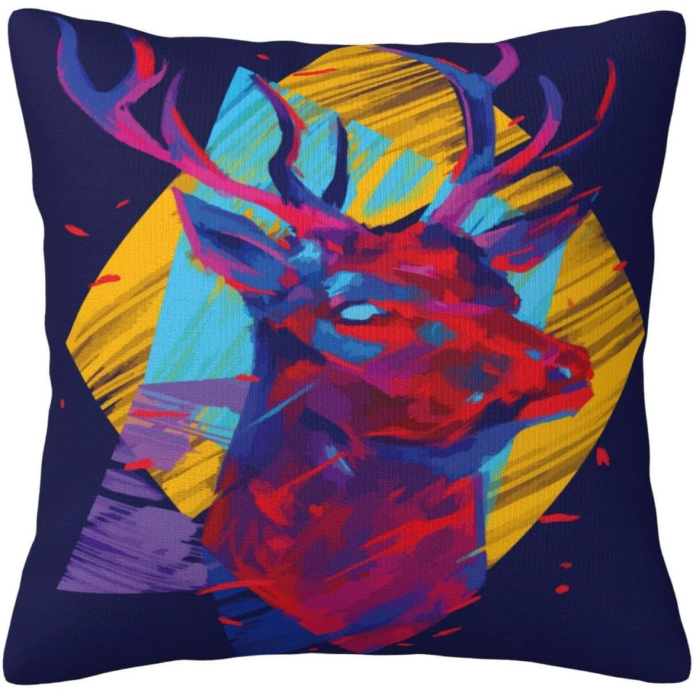 Colorful Deer Head Throw Pillow Case Animal Forest Geometric Cushion Cover Home Decorative for Living Room Sofa Couch Bed Pillowcase 18x18 inch-image-OPC-PCQM22K-NEW