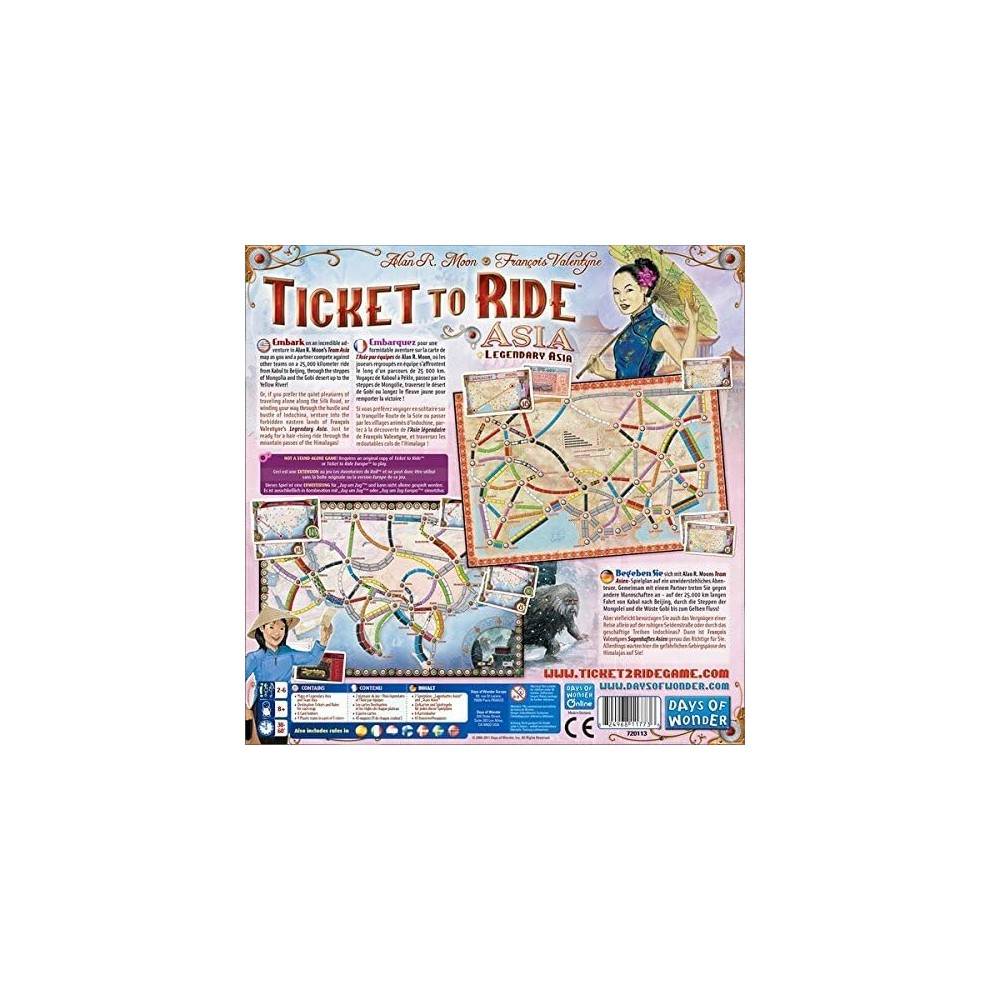 Days Of Wonder Ticket To Ride Asia Expansion Family Train Board Game