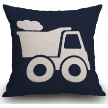 Cushion Cover Nursery Dump Truck in Navy Blue Construction Decorative Pillow Case Home Decor Square 18 x 18 Inch Pillowcase 45 x 45 cm