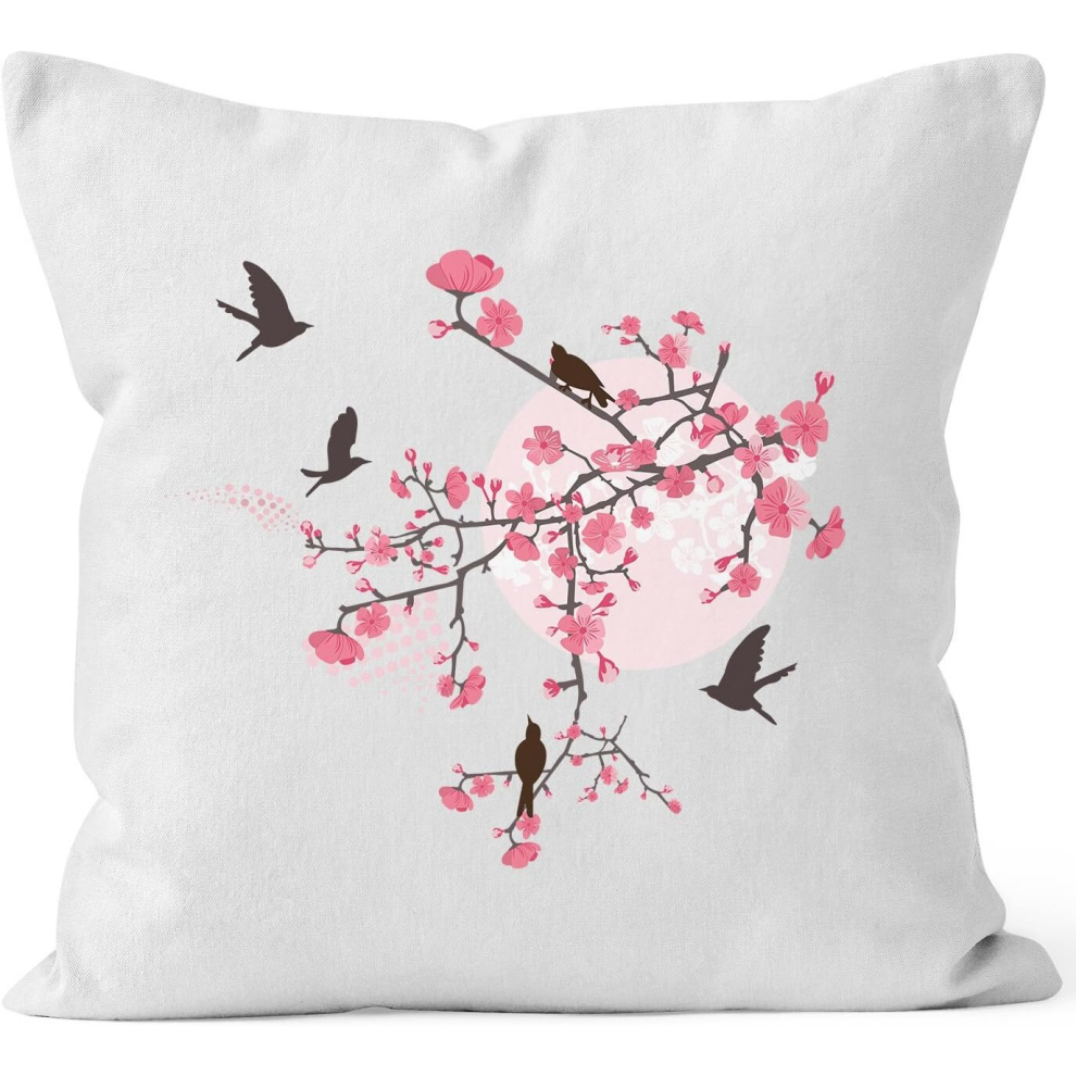 Cushion Cover Cherry Blossom Birds Bird Flowers Flower Cherry Tree Birds 40 x 40 cm Cotton White Jumper-image-OPC-PCQM6PQ-NEW