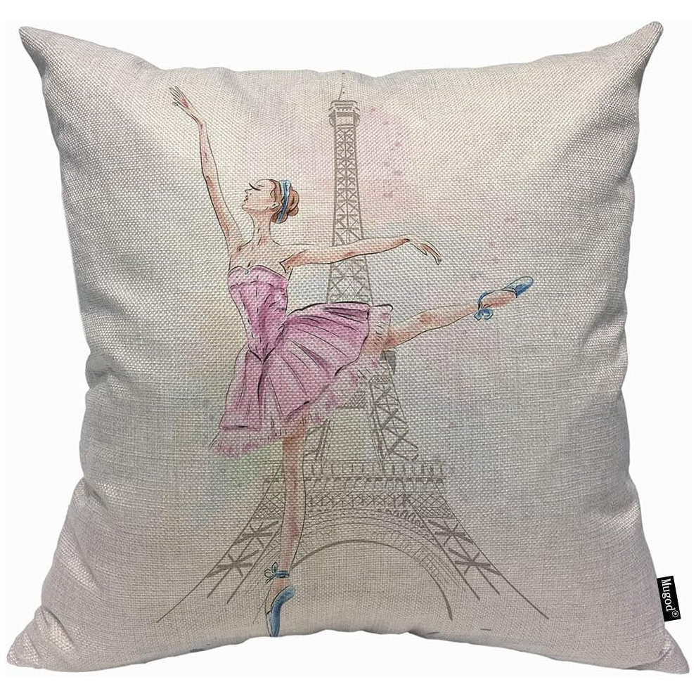 Ballerina Cushion Cover Throw Pillow Covers Eiffel Tower Dancer Paris Eiffel Tower Beautiful Girl Posing Pillow Case-image-OPC-PCQM6Z5-NEW