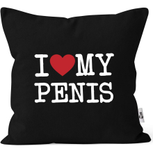 I Love My Penis/Pimmel Boobs I Love Your Boobs/Penis Funny Saying Ironie Decorative Cushion I Love My Penis Black One Size