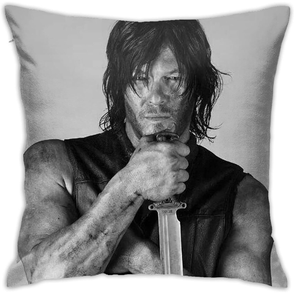 Norman Reedus Pillow Covers Daryl Dixon Double Sided Printing Pillow Cases Dorm Decor for Living Room Bedroom 45x45cm(18x18 ''), White