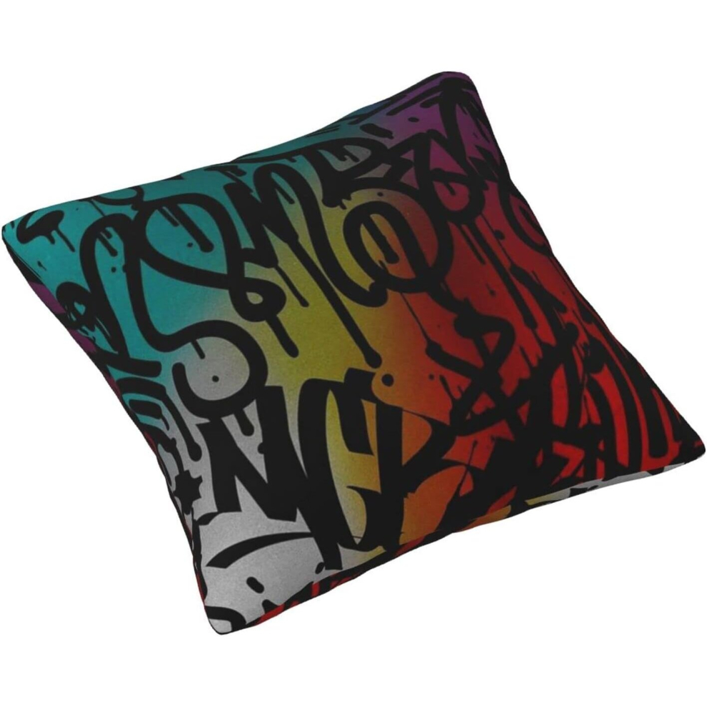 Graffiti Abstract lettersThrow Pillow Covers 22x22 Inch Decorative Velvet Pillow Cases Square Zipper Pillowcases for Home Decor-image-OPC-PCQM9NF-NEW