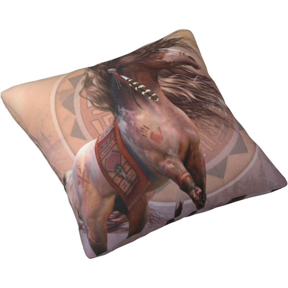 Horse Indian PatternThrow Pillow Covers 20x20 Inch Decorative Velvet Pillow Cases Square Zipper Pillowcases for Home Decor-image-OPC-PCQM9QT-NEW