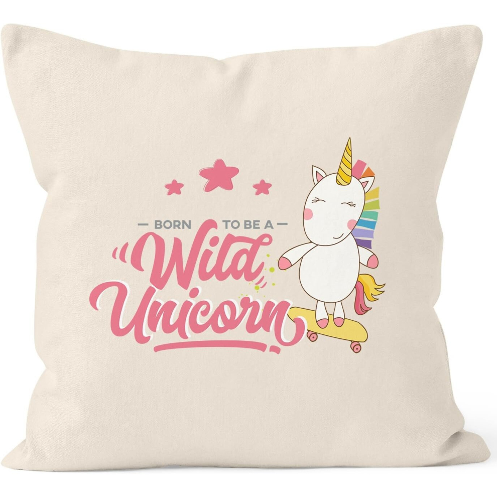 Born to be a wild unicorn cushion cover, decorative cushion, 40 x 40 cm, cotton, natural, 40 cm x 40 cm-image-OPC-PCQMB2N-NEW