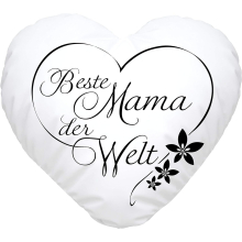 Heart Pillow "Beste Mama der Welt" Gift for Mum Mother's Day Christmas Birthday White Heart Cushion