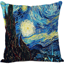 Starry Night Cushion Cover Van Gogh Cotton Linen Throw Cushion Cover Standard Square Decorative Home Sofa for Men Women Cushion Cover 18 x 18 Inches