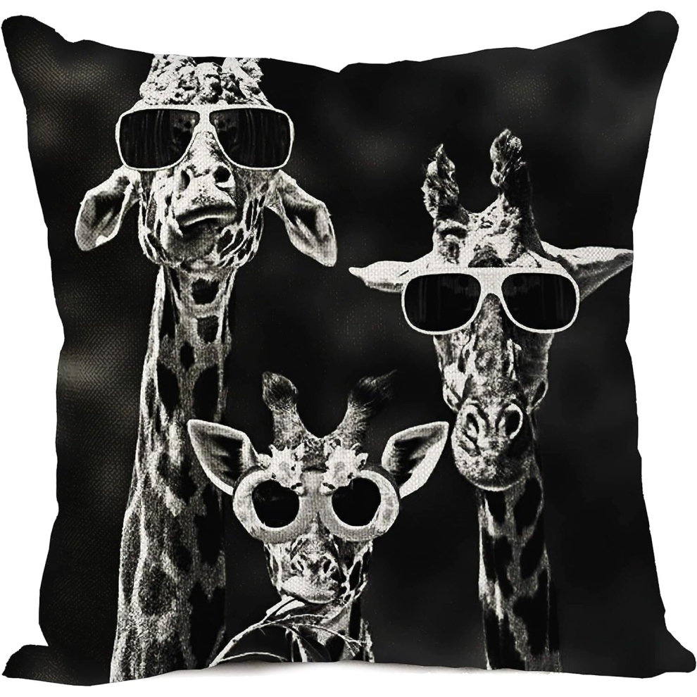 Cushion Cover Giraffe with Sunglasses Cotton Linen Throw Pillow Case Standard Square Decorative Home Sofa for Men Women Cushion Cover 18x18 Inch-image-OPC-PCQMD9V-NEW