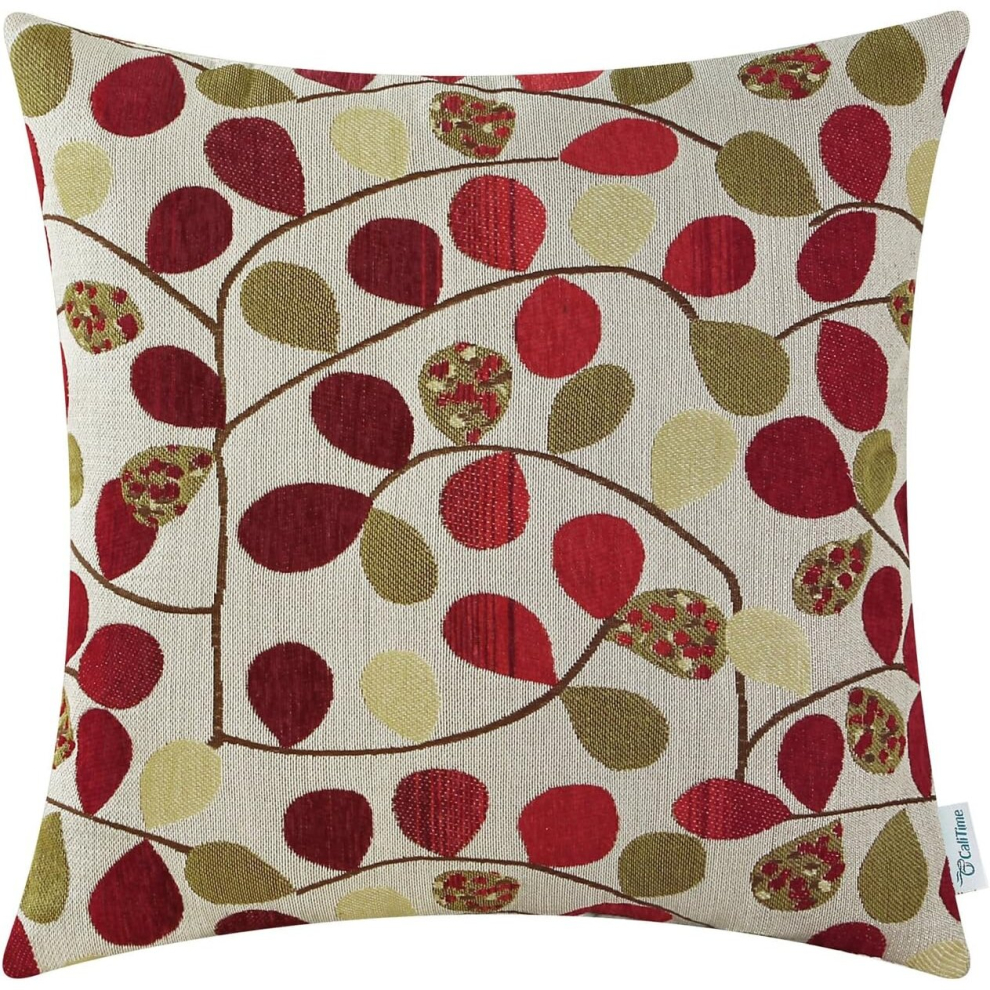 Pillow Cases Cushion Cover Throw Pillow Case Shell for Couch Sofa Home Decor Luxury Chenille Cute Leaves On Both Sides 50cm x 50cm Ecru Red-image-OPC-PCQMDRN-NEW