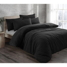 (King, Black) Kampala Hill Teddy Bear Fleece Duvet Cover Set Bedding Warm Winter