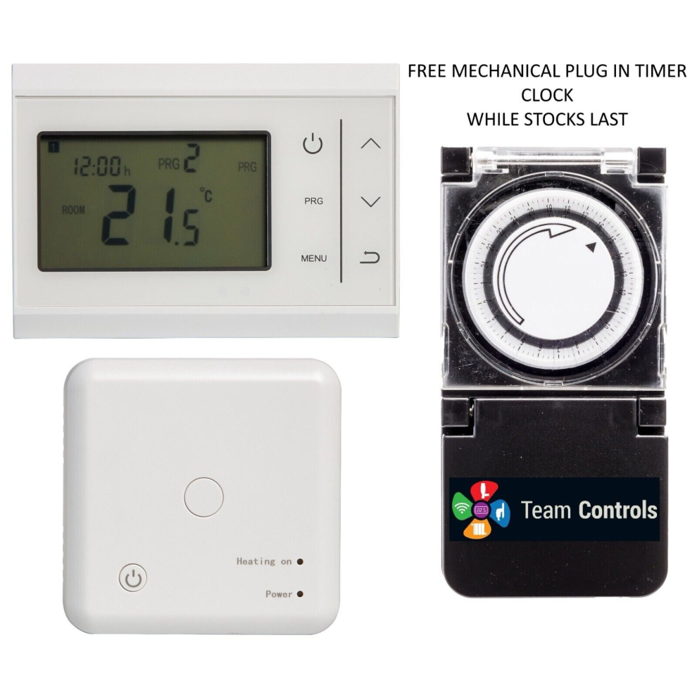 Team Controls Wireless Programmable Room Thermostat RF Stat + Free Plug in Timer