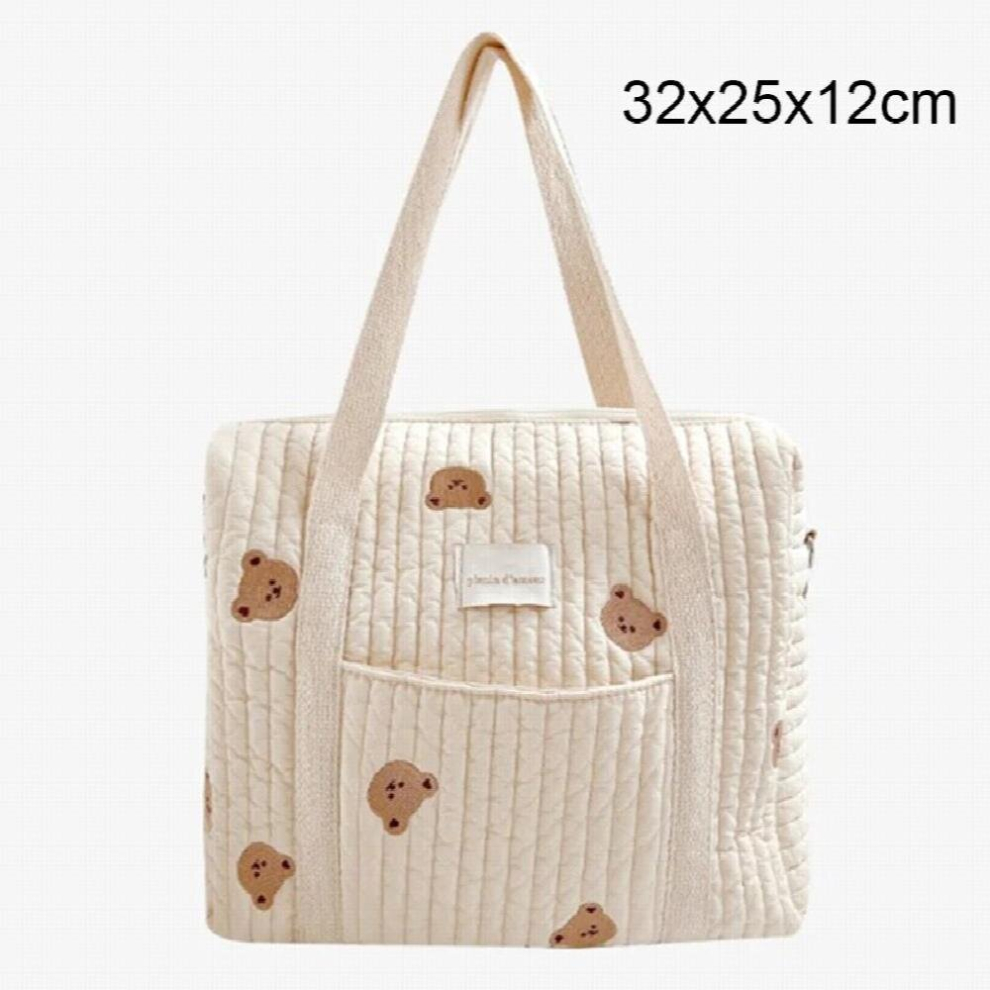 Newborn Baby Care Diaper Bag Mummy Shoulder Bags Bear Embroidery Quilted Stroller Storage Organizer Large Messenger Bag