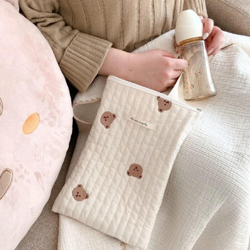 Cotton Zipper Diaper Bags Mommy Bags Baby Bottle Bags Bear Embroidery Mommy Bags small baby diaper bag