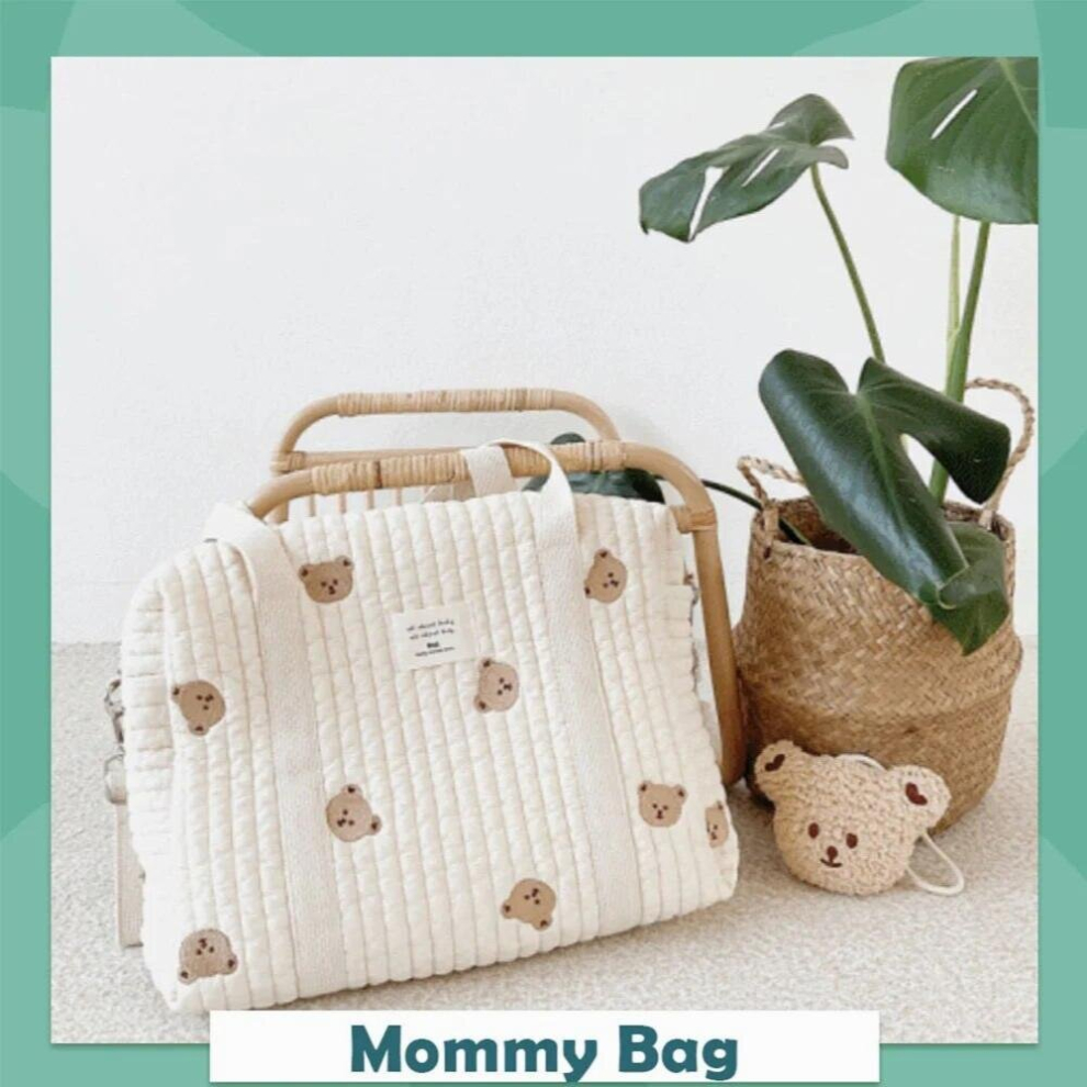 Zipper Embroidery Quilted Mummy Bag Baby Stroller Bag Single Shoulder Diaper Bag Large Oversize Olive Leaf Newborn Outing Bags