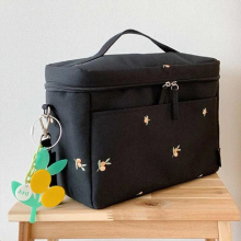 Balck Embroidery Bear Mommy Bag For Newborns Portable Mother Bags Fresh-Keeping Heat Preservation Lunch Tote Bag Keep Warm