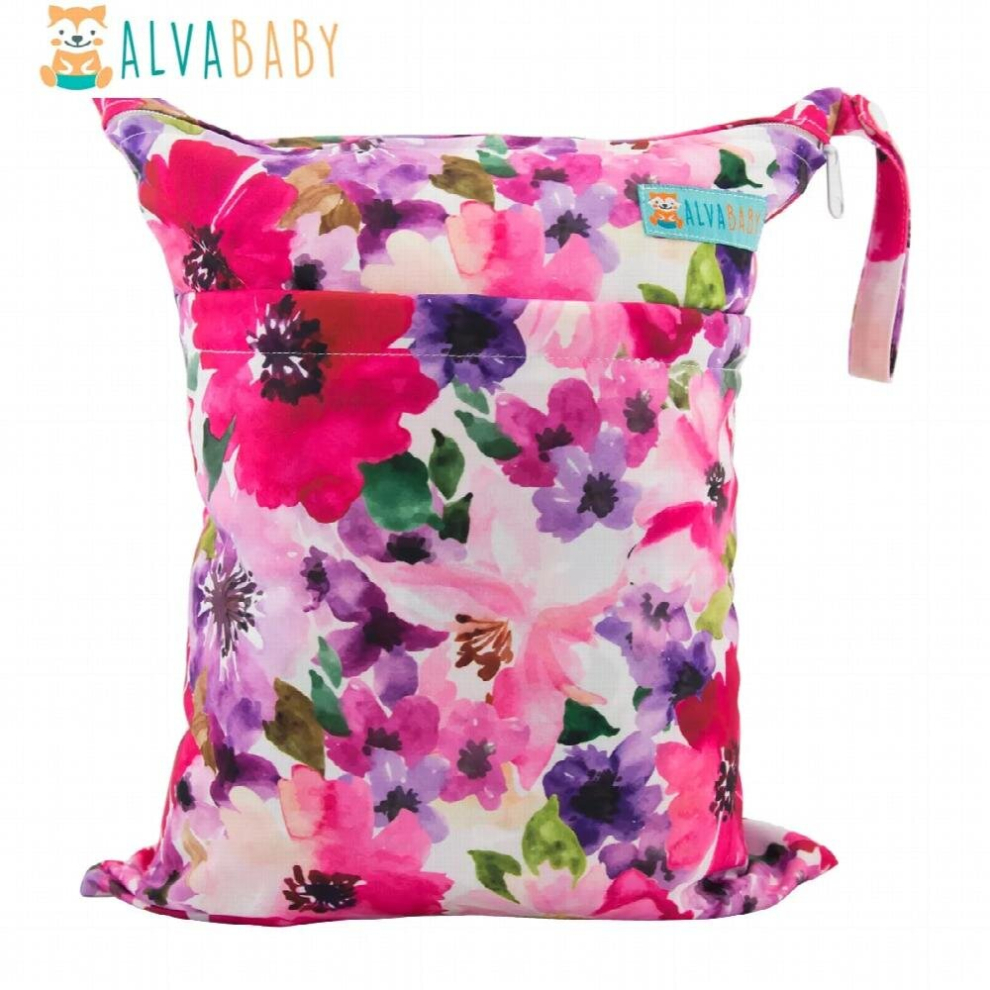 Alvababy 1pc Reusable Waterproof Wet Dry Diaper Bag Double Pocket Cloth Handle Wetbag