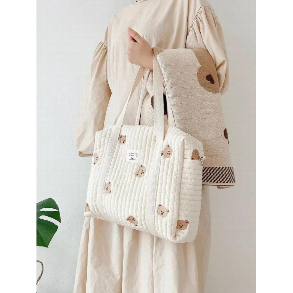 Korea Style Newborn Baby Care Diaper Bag Mummy Shoulder Bag Embroidery Quilted Stroller Diaper Storage Organizer Large Handbags