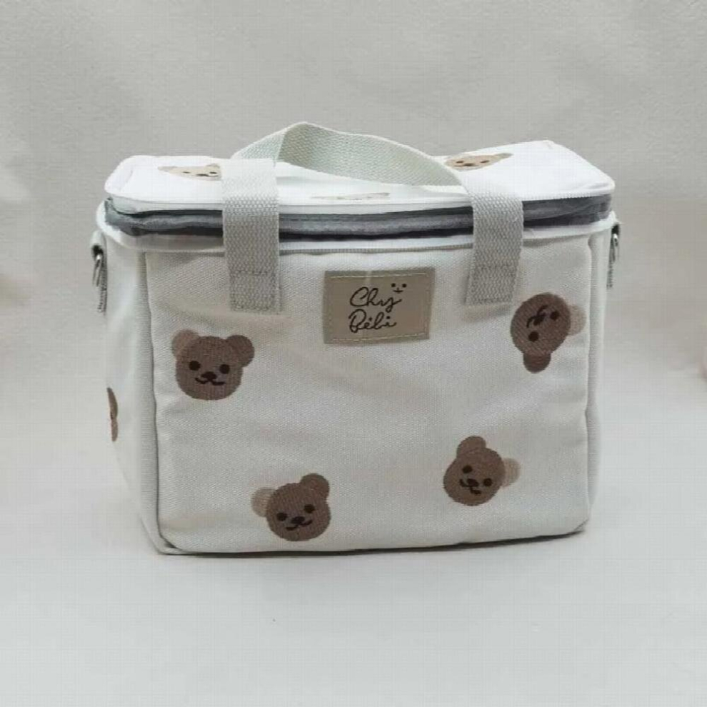 Cartoon Canvas Mommy Bag Large Capacity INS Bear Embroidery Insulation Handbags Multifunctional Crossbody Bags