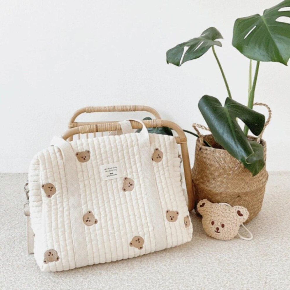 Diaper Backpack Bear Embroidery Portable Large Capacity Changing Backpack Baby Storage Bag For Baby Stuff Nappy Bag