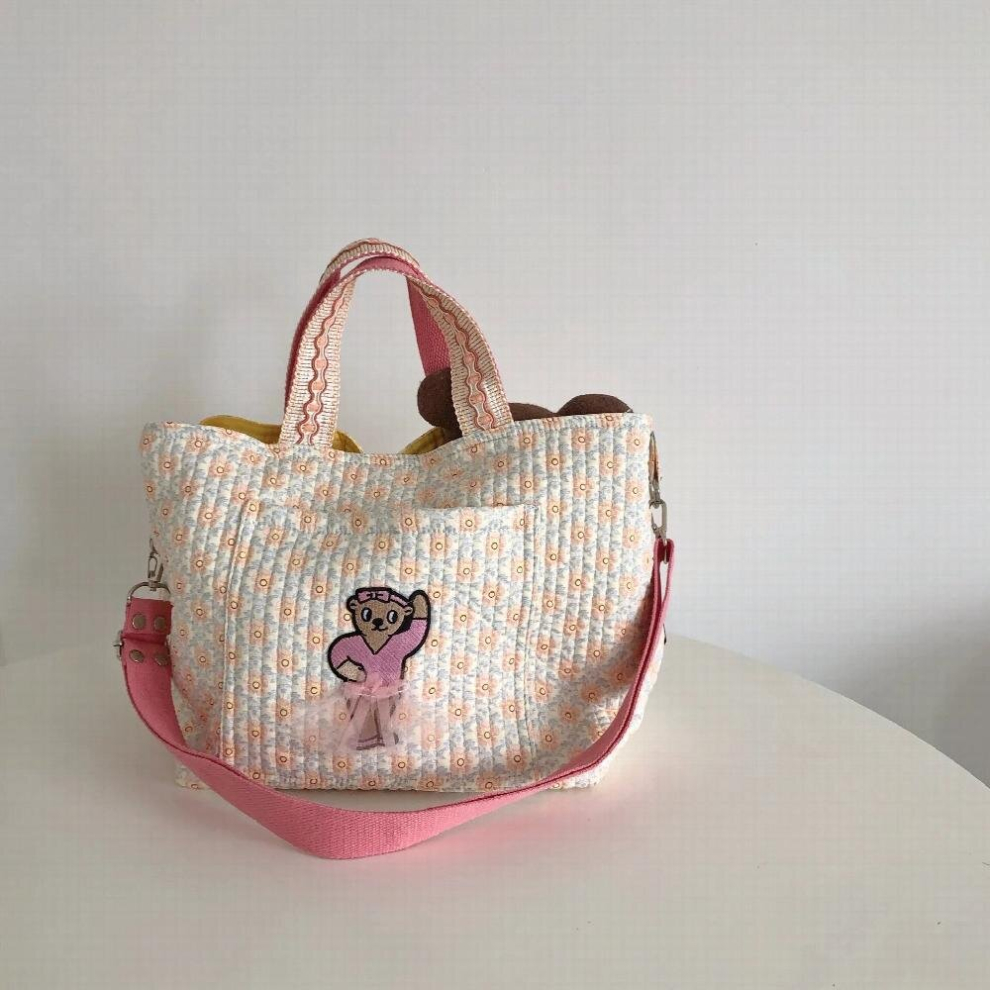 Ins Wind Mommy Bag Go Out Large-capacity Multi-function Mother Bag Bear Broken Flower Hand-held One-shoulder Mother And Baby Bag