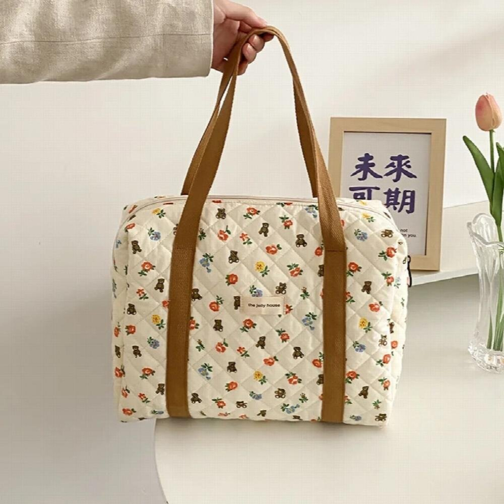 Floral Bear Baby Care Diaper Bag Mummy Shoulder Bag Quilted Newborn Stroller Diaper Storage Organizer Large Handbags