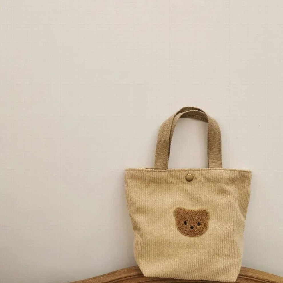Mommy Diaper Handbag Corduroy Embroidered Little Bear Print Kindergarten Newborn Convenient Bento Bag For Children