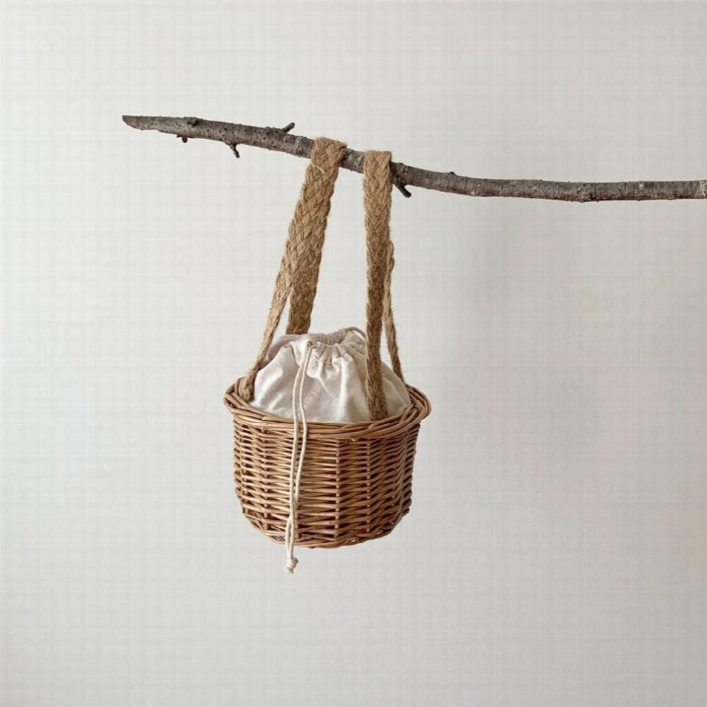 Vintage Baby Handbag Rattan Small Basket Photo Photography Props Pouch Organizer Newborn Crib Bed Stroller Hanging Storage Bag