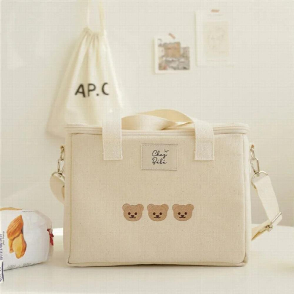 MILANCEL Bear Embroidery Mom Bags Insulation Cloth Bag Mummy Messenger Bag