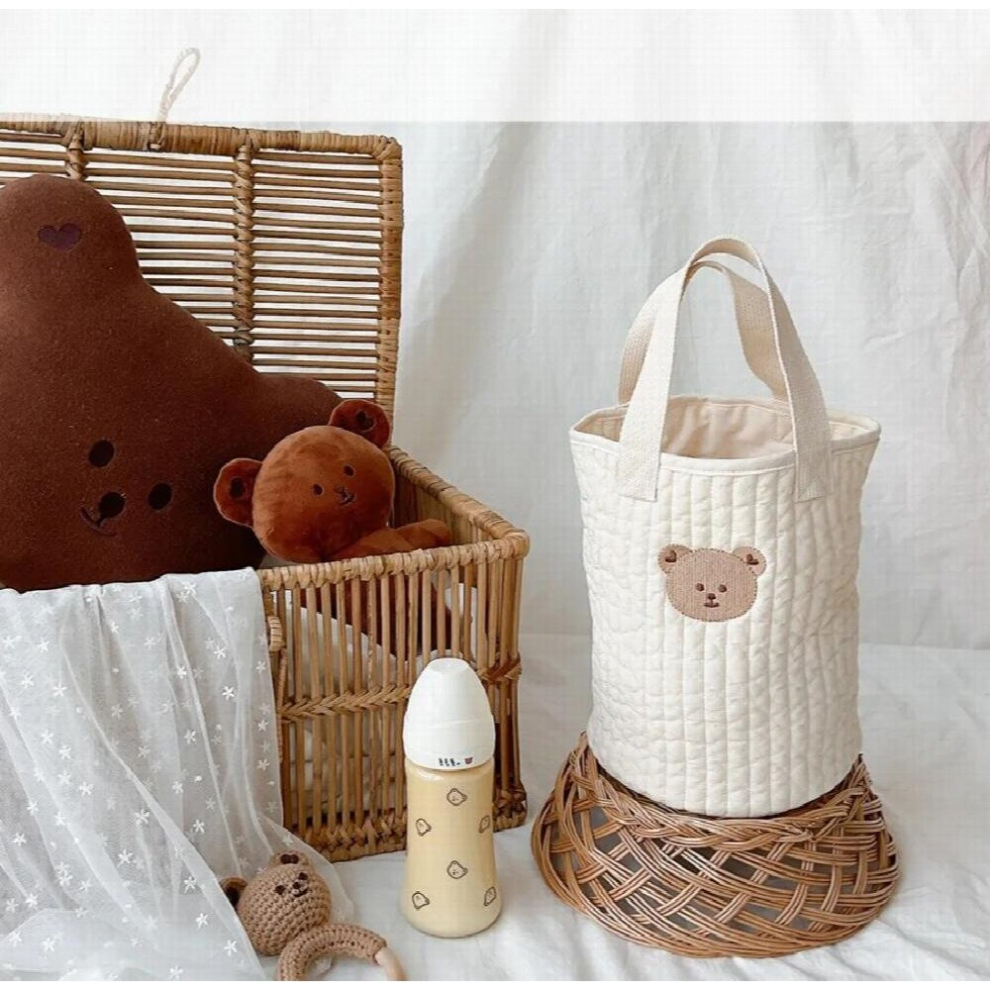 Style Stroller Bag for Baby Quilted Embroidery Bucket Mommy Diaper Bag Cartoon Print Washable Travel Bag