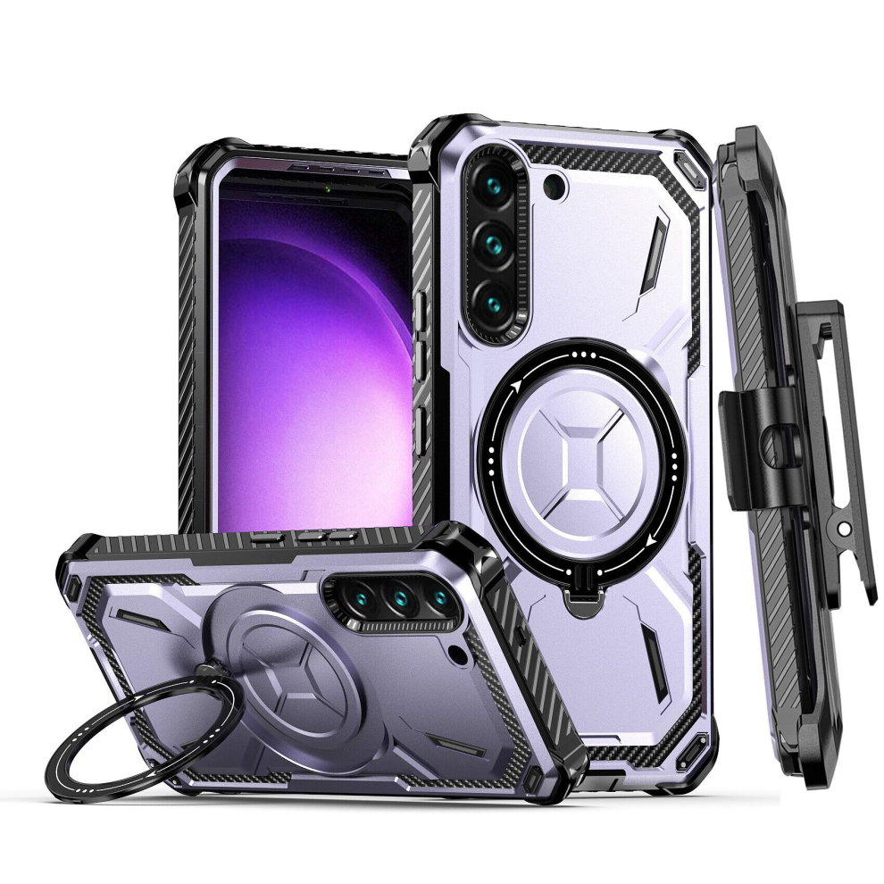 (Samsung S22, Purple) For Samsung Galaxy S23 S22 S21 Ultra Plus MagSafe Magnetic Holder Phone Case with Back Clip