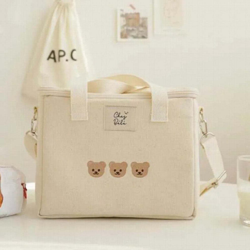 Embroidered bear insulation mommy bag multifunctional mother and baby bag go out messenger mom bag