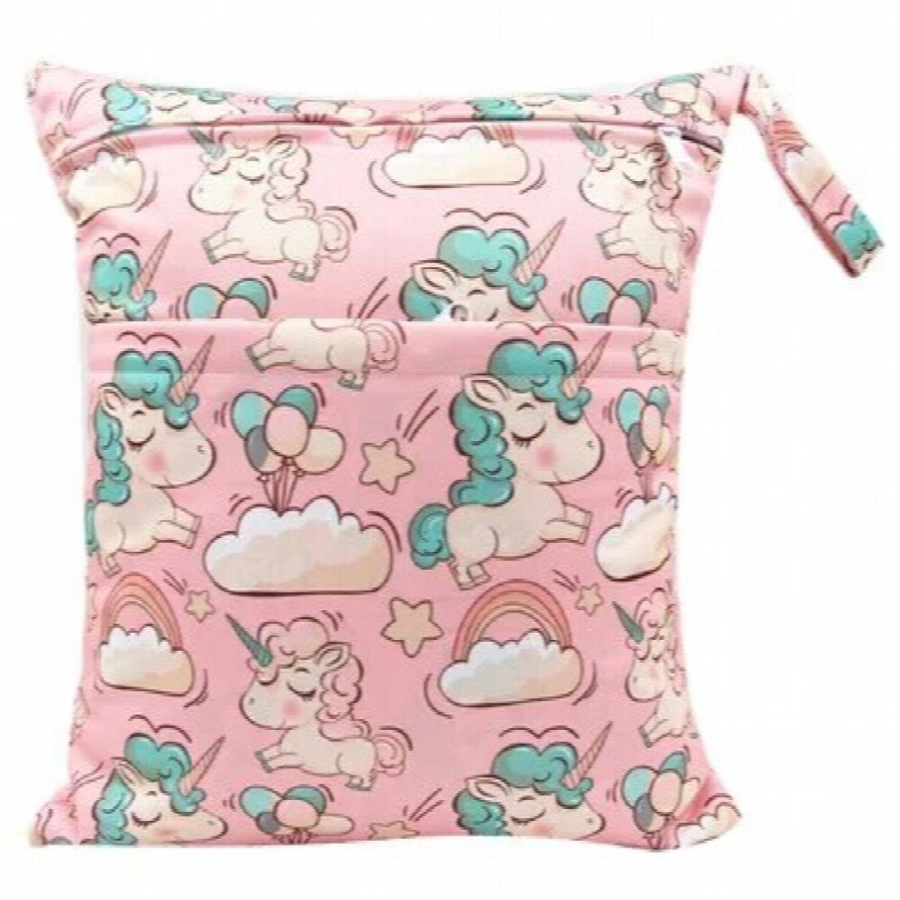 25*20cm Baby Diaper Bags TPU Cartoon Printed Waterproof Double Zipper Wet Nappy Diaper Bags Pail Liner Laundry for Cloth Diapers