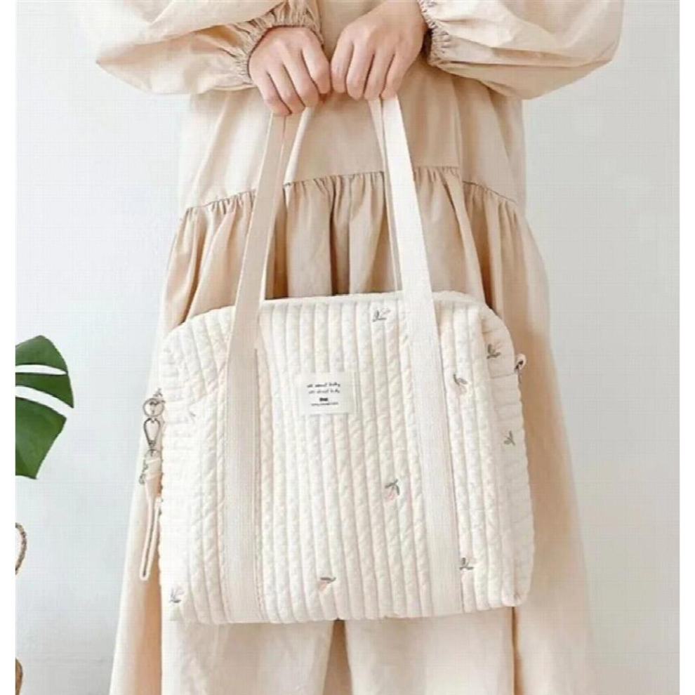 Newborn Baby Care Diaper Bag Bear Embroidery Cotton Mommy Bag Stroller Hang Bag for Diaper Storage Organizer Large Handbag