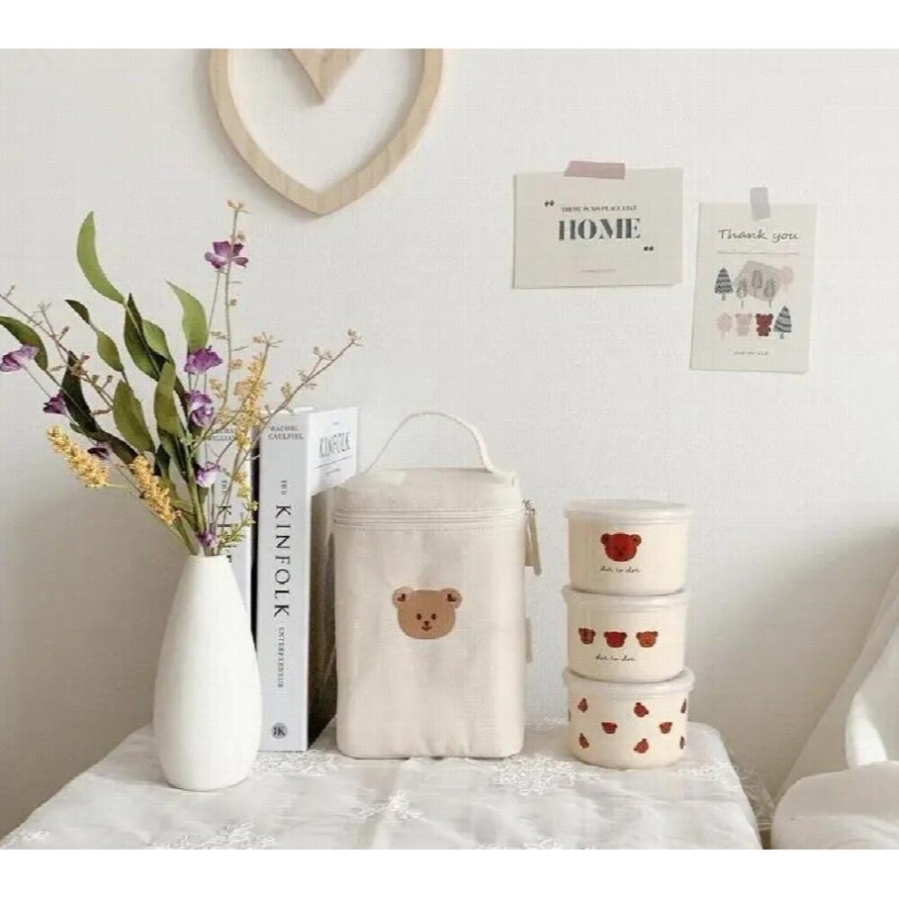 Zipper Diaper Handbag Portable Maternity Bag for Baby Diaper Bear Embroidery Mommy Bag Thermal Milk Insulation Food Storage Bag